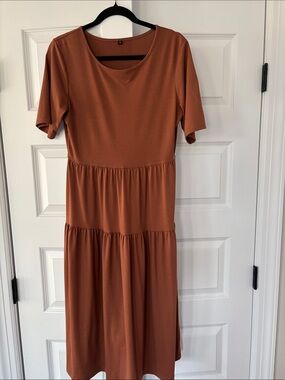 Women's Rust Tiered Midi Dress - Unbranded